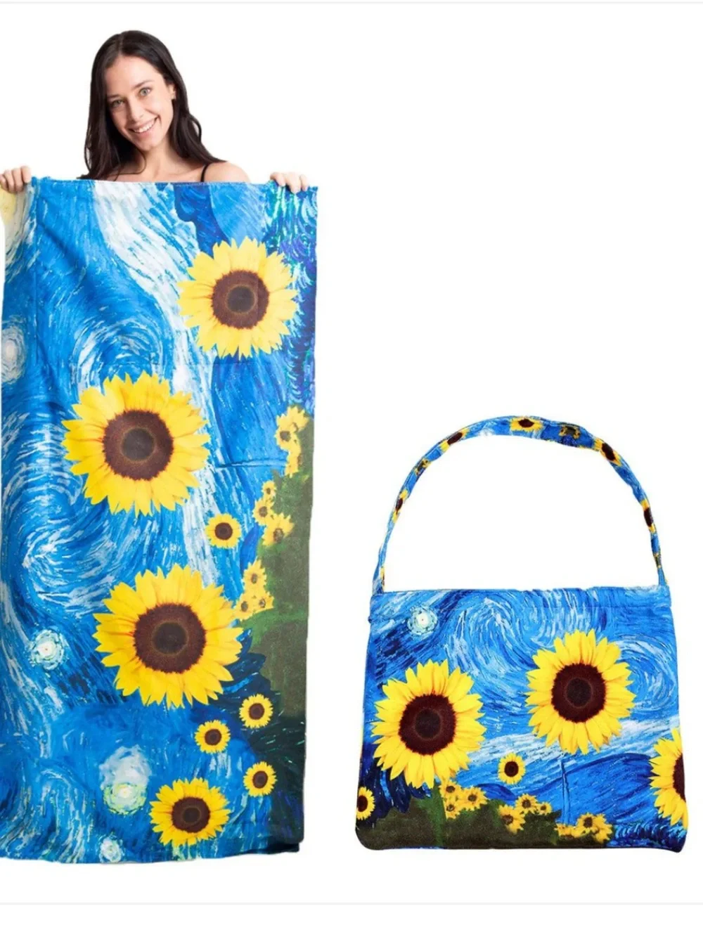Sunflower Starry Night Beach Towel - Blue & Yellow